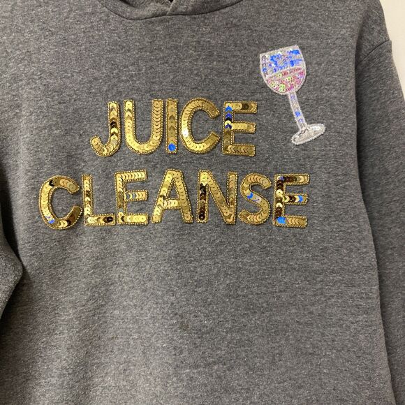 Bow & Drape Gray Hoodie Hand Sewn Gold Sequins Wine Glass Theme Size Medium Fun - Picture 4 of 13